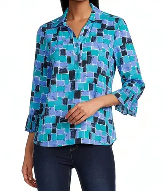 Multiples Printed Slub Jersey Knit Top In Royal Print