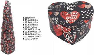 Trade Shop Trade Shop - Set 10pz Scatole Box Regali Varie Misure Matrioska Forma Cuore Nera Scritte 71970