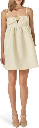 endless rose Rhinestone Bow Babydoll Minidress in Cream at Nordstrom, Size X-Small