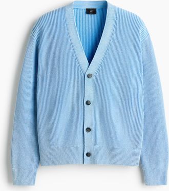 H&M Gerippter Baumwollcardigan in Relaxed Fit - Blue