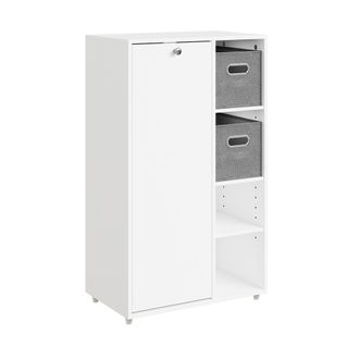 SoBuy Sobuy Cesto Para Ropa Suja Blanco Con Puerta Armario De Ba&ntilde;o Con Estantes Fijos Mueble Auxiliar De Aglomerado 50&times;30&times;85 Cm Capacidad De Carga 35 Kg Bzr