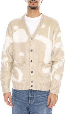 Obey Cardigan Luka Splatter - Heren - Vesten - Beige - S - Polyester - Truien & Vesten