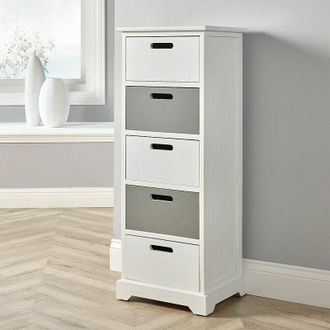 Home Source Industries 5 Drawer Chest Tallboy White Grey Wooden Bedroom Storage Fully Assembled