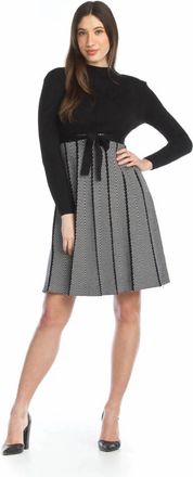 Papillon Ribbed Skater Sweater Dress With Pockets In Black/white