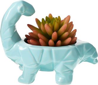 OEM Maceta De Cer&aacute;mica Forma De Dinosaurio - Con Agujero De Drenaje - Para Suculentas Y Cactus - Azul - 1 Unidad