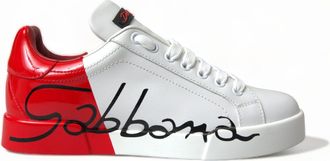 Dolce & Gabbana Womens Portofino Sneakers Signatureprint Leather - White - Size EU 36