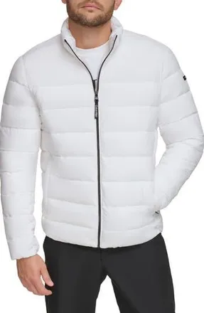 Calvin Klein Stretch Puffer Jacket in White at Nordstrom Rack, Size X-Large