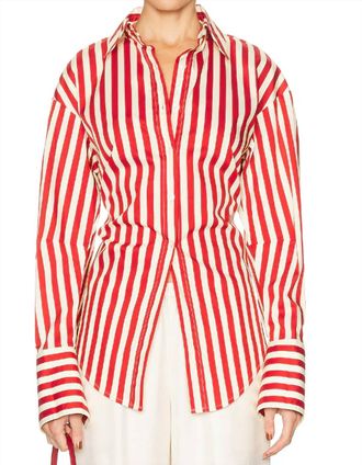 Simon Miller Loch Poplin Shirt In Venetian Red Stripe