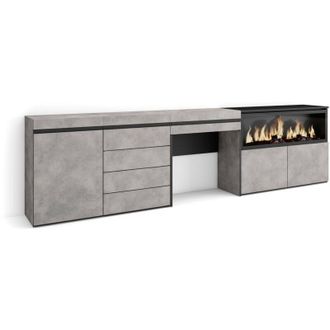 Skraut Home Tocador, Dormitorio Habitaci&oacute;n, 284x75x35 Cm, Con Caj&oacute;n, Chimenea El&eacute;ctrica Xxl, C&oacute;moda, Cajonera, Estilo Moderno, Gris Cemento - Skraut Home