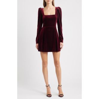Lucy Paris Skye Long Sleeve Velvet Cocktail Minidress in Burgundy at Nordstrom Rack, Size X-Small