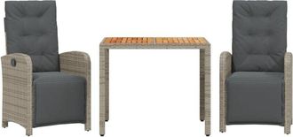 vidaXL Vidaxl - Sillas Y Mesita De Jard&iacute;n Con Cojines 3 Piezas Rat&aacute;n Pe Gris