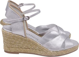 Stuart Weitzman Mirela II Espadrille Wedge in Silver Leather