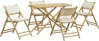 vidaXL Juego De Bistr&oacute; Plegable Con Cojines 5 Pzas Bamb&uacute; Blanco Crema Vidaxl