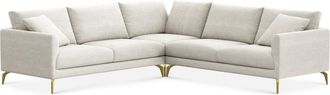 Castlery Lena L-Shaped Sectional Sofa Customized, Performance Linen Weave, Sand, Brass Legs, Spill Resistant, Removable Covers for Castlery Sofas, Grey