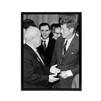Artery8 John F Kennedy Nikita Khrushchev Framed Canvas Wall Art Print in Grey | Size: W24 x H32