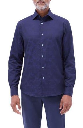 Bugatchi Axel Shaped Fit Stretch Cotton Button-Up Shirt in Navy at Nordstrom Rack, Size Xx-Large