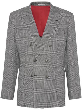 Brunello Cucinelli plaid double-breasted blazer - men - Eco Linen/Cotton - 46 - Black