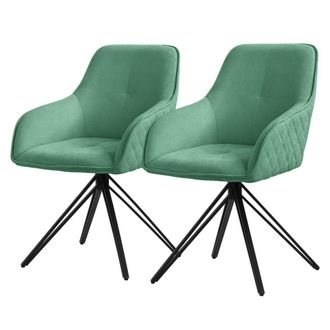 ML Design Ml-design Set 2x Silla De Comedor Giratoria Con Respaldo Y Reposabrazos Asiento Verde De Tela Tejida Tapizado Con Patas De Metal Sill&oacute;n Dise&ntilde;o Ergon&oacute;m