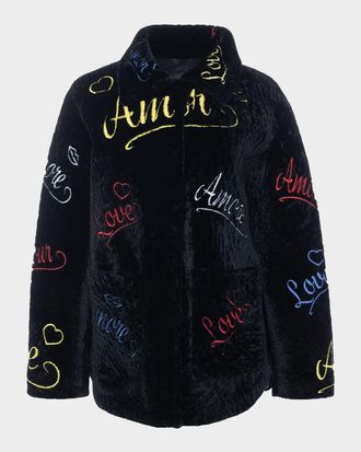 Gorski Select Shearling Lamb Love Embroidered Jacket
