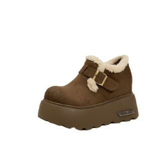 Generic Womens Faux Suede Thick Platform Shoes - Vintage Non Slip Clogs Boot - Winter Warm Ankle Boot for Cold Weather (khaki,6.5)