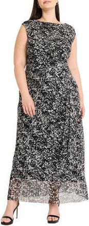 Maggy London Abstract Print Side Ruched Dress in Ivory/black at Nordstrom Rack, Size 16W