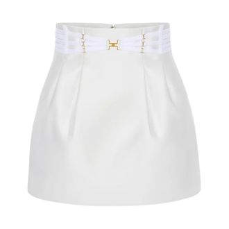 Elisabetta Franchi Miniskirt in duchess satin with elastic straps - female - Elisabetta Franchi - Short Skirts - White - L - Skirts