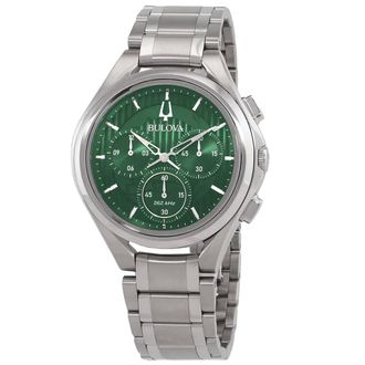 Bulova Curv Chronograph Quartz Green Dial Mens Watch 96A297