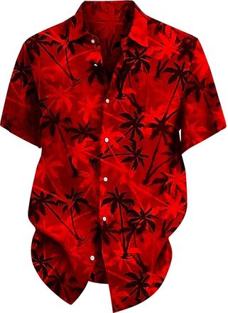 Generic Hawaiian Palm Tree Shirt for Men Loose Fit Summer Collared Neck Shirt Short Sleeve Shirts Tropical Beach Shirts Casual Button Down Tops Comfy Lightwei