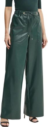 Simona Corsellini Broeken, Dames, Groen, S, Leer, Wijde Broek met Hoge Taille