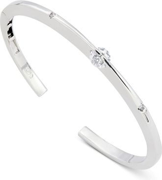 Savvy Cie Jewels RHODIUM PLATED OVER BRASS SINGLE STONE CUFF BANGLE BRACELET
