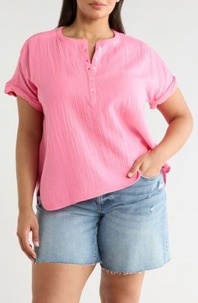 Caslon Cotton Gauze Popover Top in Pink Zenna at Nordstrom Rack, Size 1X