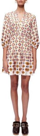 Maje Tile Print Puff Sleeve Button-Up Dress in Geometrique Fond Ecru at Nordstrom Rack, Size 2 Us / 34 Fr