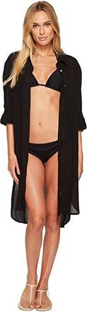 Seafolly Crinkle Twill Beach Shirt Womens Swimwear Black : XS, Cotton