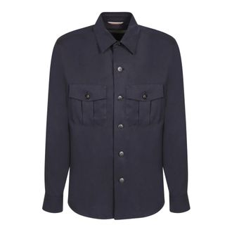 Canali Casual Shirts, male, Blue, Size: 2XL Relaxed Fit Lyocell Overshirt