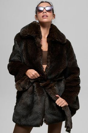 Alo | Faux Fur Starstruck Coat in Midnight Brown/Black, Size: Medium