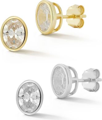Glaze Jewelry Set of 2 Sterling Silver Cubic Zirconia Round Stud Earrings in Gold at Nordstrom Rack