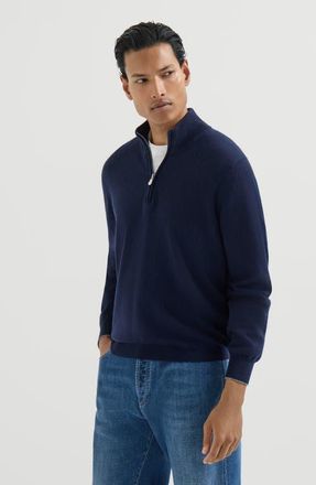 Brunello Cucinelli Cashmere sweater with half zip in Navy Blue at Nordstrom, Size 56