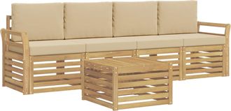 vidaXL Conjunto De Sof&aacute;s De Exterior 5 Uds. Y Beige Poli&eacute;ster Vidaxl