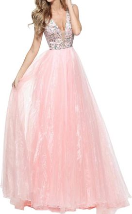 Sherri Hill Sparkly Bodice Prom Dress In Blush Print