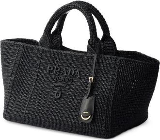 Prada Large Crochet Tote Bag With Leather Details