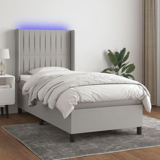 vidaXL Vidaxl - Cama Box Spring Colch&oacute;n Y Luces Led Tela Gris Claro 90x200 Cm