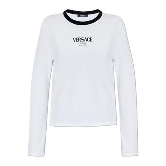 Versace Long Sleeve Tops, female, White, Size: 3XS Logo T-shirt
