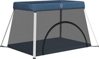 vidaXL Parque Infantil Para Beb&eacute;s Con Colch&oacute;n Tela Lino Azul Marino Vidaxl