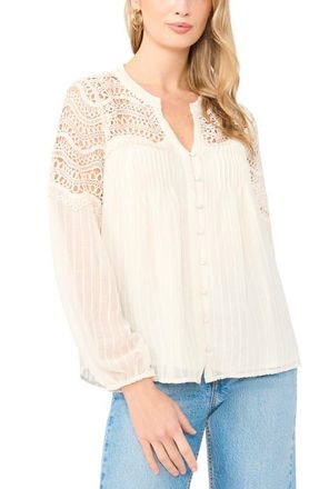 Vince Camuto Lace Trim Stripe Pintuck Top in New Ivory at Nordstrom, Size X-Large