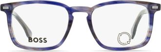 BOSS marbled rectangle-frame glasses - men - Acetate - One Size - Blue