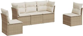 vidaXL Juego De Sof&aacute;s Jard&iacute;n Con Cojines 5 Pzas Rat&aacute;n Sint&eacute;tico Beige Vidaxl