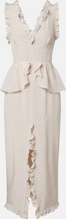 Alessandra Rich Polka-dot peplum silk midi dress