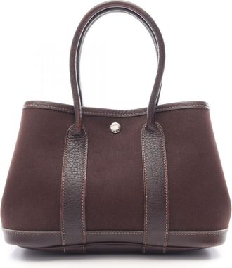 Herm&egrave;s Brown Ebene Canvas Toile Officier Buffalo Leather Leather Handbag Tote Bag (Pre-Owned)