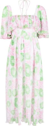 Ganni smocked waist printed midi dress - women - Recycled Polyester/Recycled Polyester - 34 - Pink