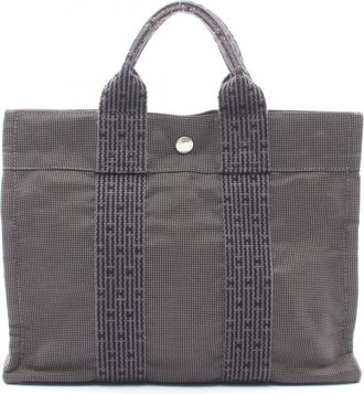 Herm&egrave;s Gray Nylon Canvas Handbag Tote Bag (Pre-Owned)